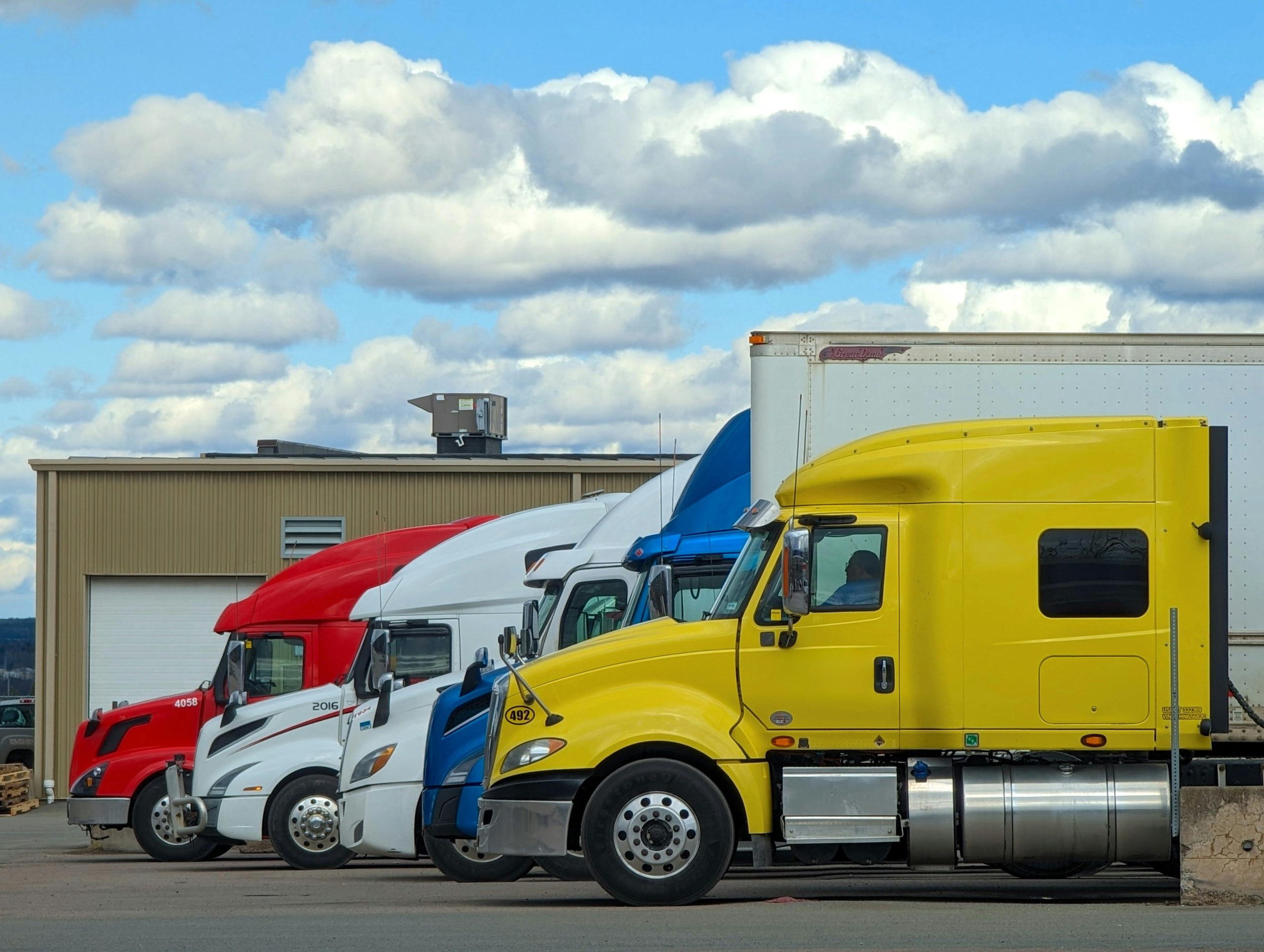 Fleet of trucks in different colors