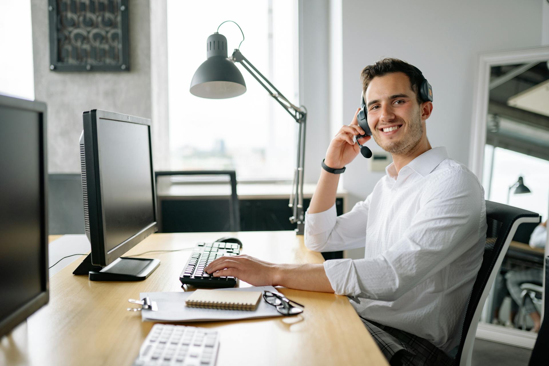 Employee smiling while working