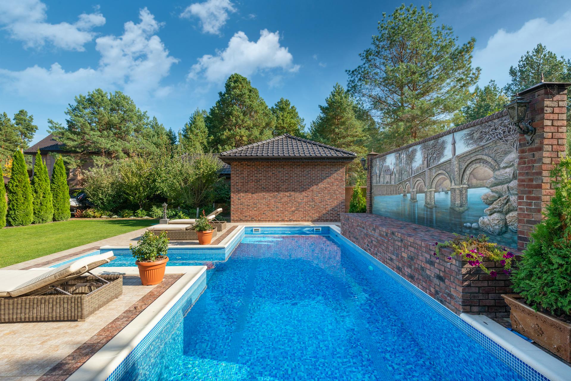 Swimming pool in a backyard.